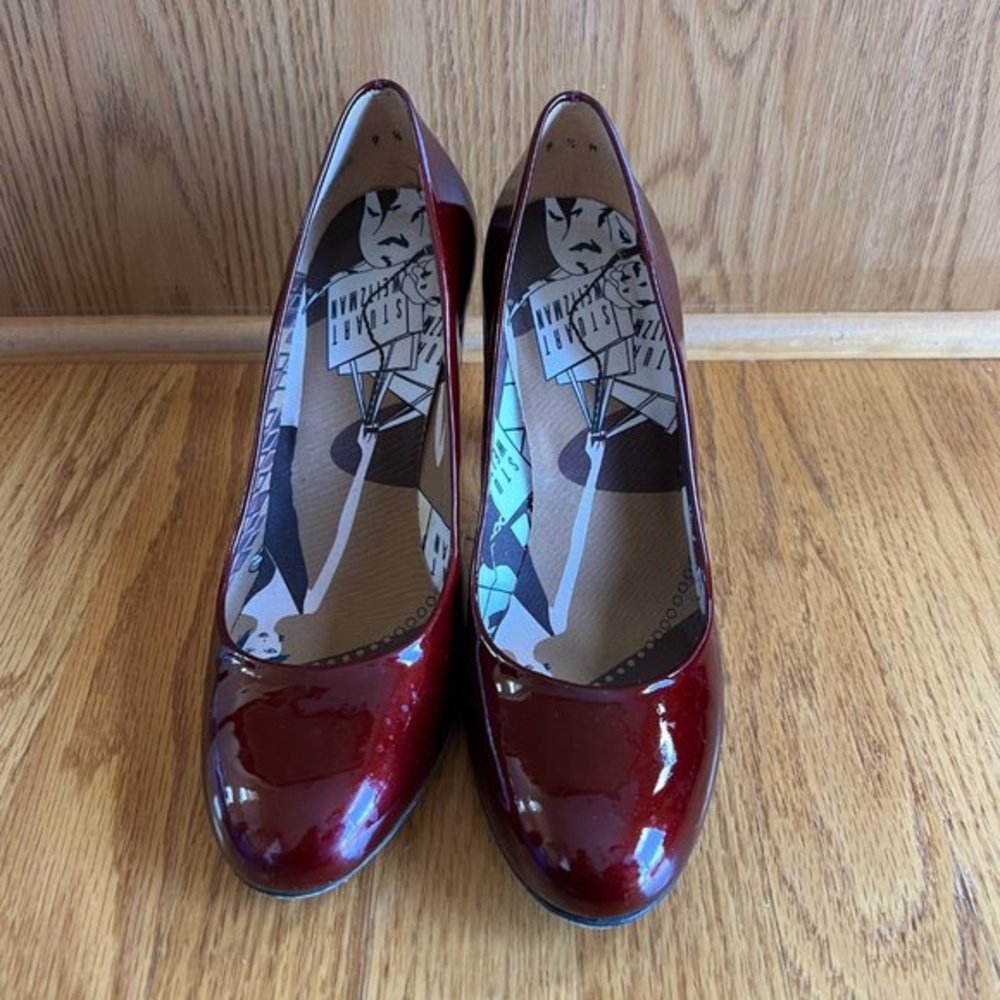 EUC Stuart Weitzman Red Pumps Women 9.5 Patent Leather High Heels Burgundy Wine